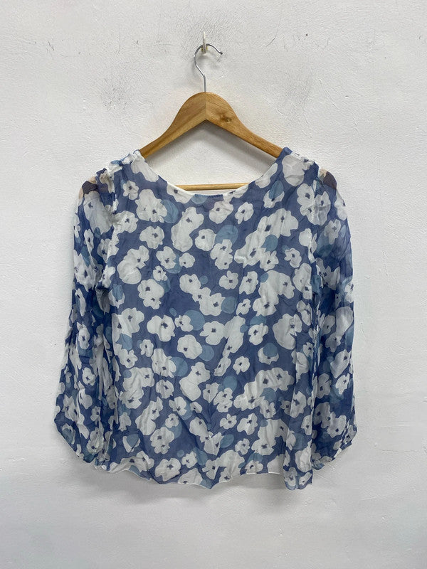 Lovely renee made in Italy floral blue white top UK S LD001