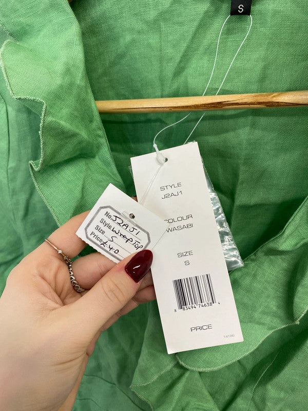 Stunning Great Plains green frill wrap top UK S nwt AG005