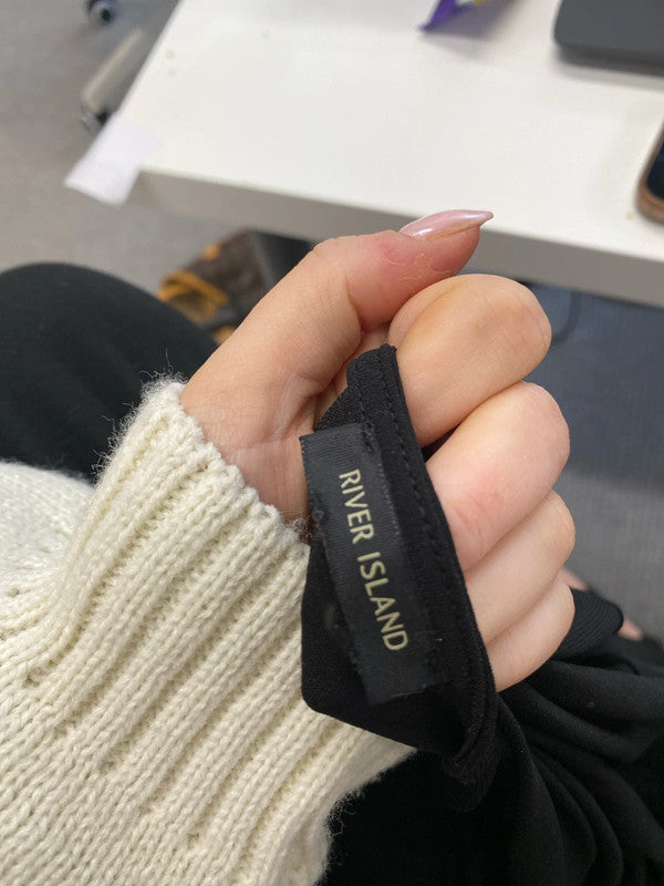 Stunning duo black long sleeve river island top ruched UK S #4 KM004