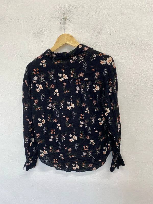 Lovely m&s black floral shirt blouse UK 10 JH001