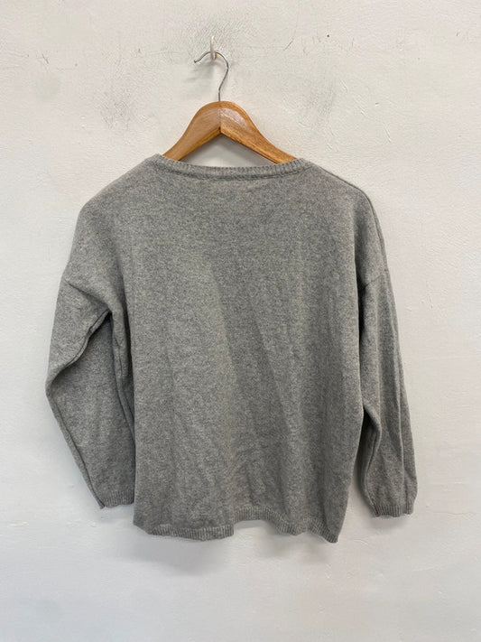Lovely made in Italy grey metallic thread cashmere blend jumper UK M MS002