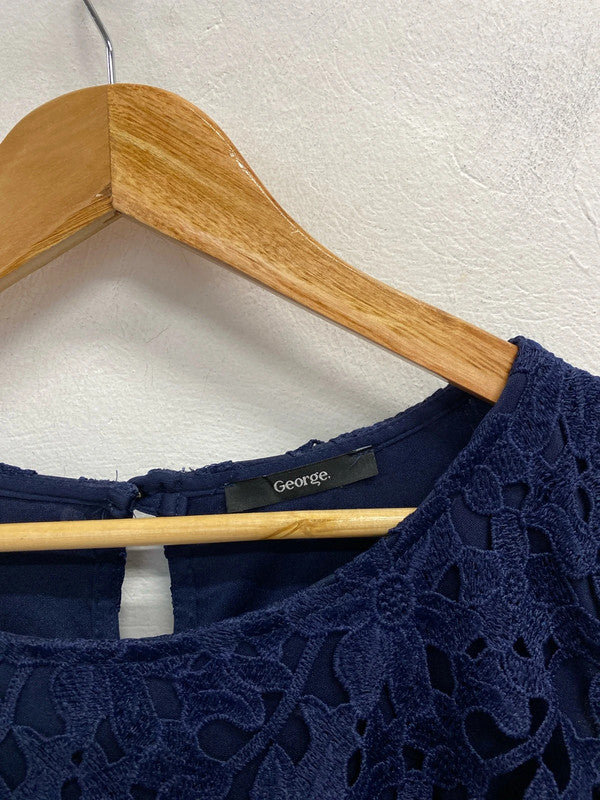 Fabulous George navy lace & textured dress with stretch Uk16 CR002