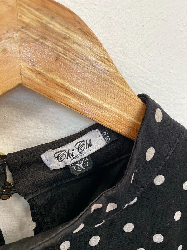 Chi Chi London Stylish Black & White Polka Dot Mini Dress UK 16 GW001