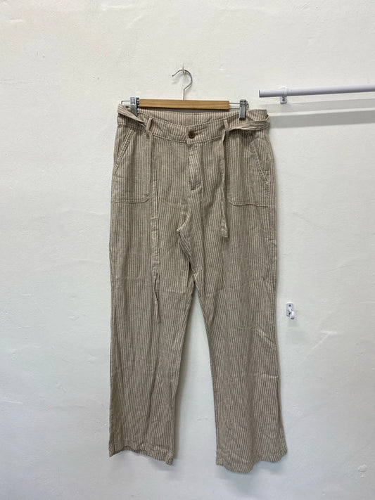 Stunning hessian striped linen blend wide leg trousers Uk12 R TU KW002
