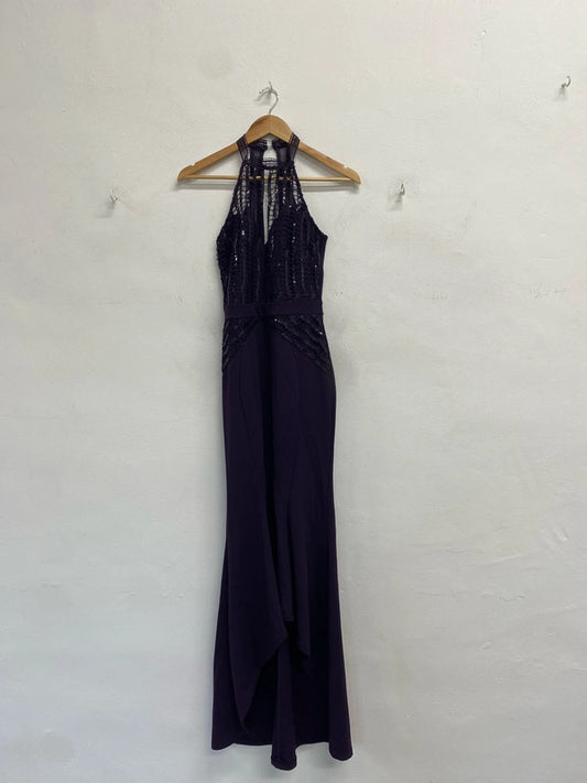 Stunning lipsy London purple sparkle Halterneck maxi dress drape UK 8 KM004
