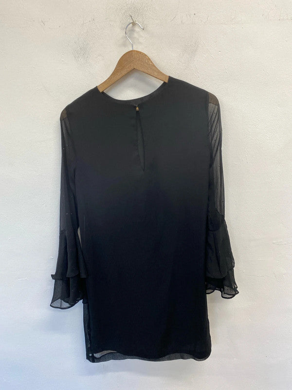 Gorgeous h&m black diamanté midi frill sleeve dress UK 10 LL003