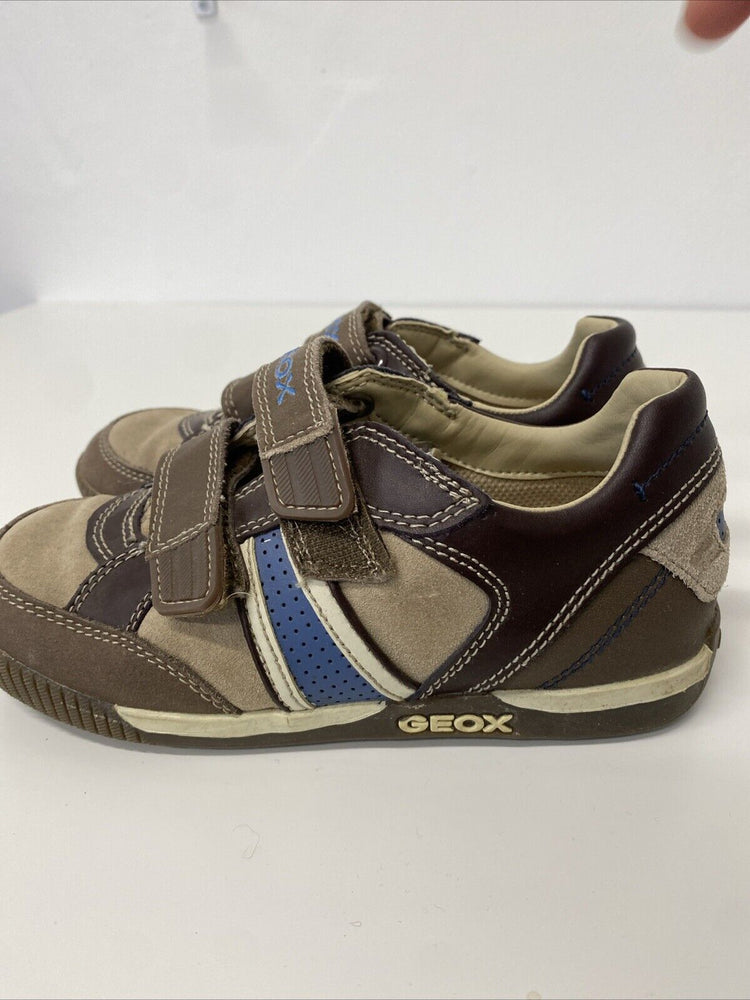 Geox Boys Trainer Brown & Blue Leather Size 13/32,  RRP £52.50 GA001