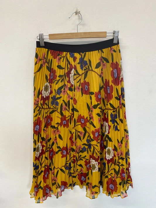 French Connection Elegant Mustard Yellow Floral Pattern Midi Skirt UK 10 SJ001
