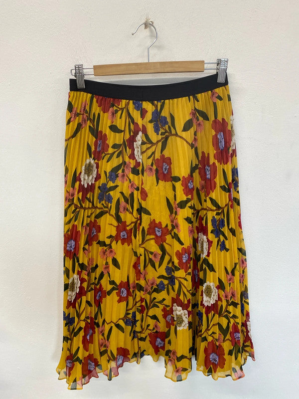 French Connection Elegant Mustard Yellow Floral Pattern Midi Skirt UK 10 SJ001