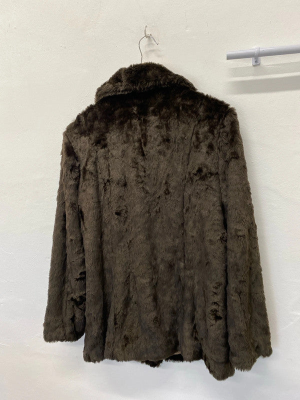 Fabulous chocolate vintage BHS midi faux fur coat Uk14 AO001