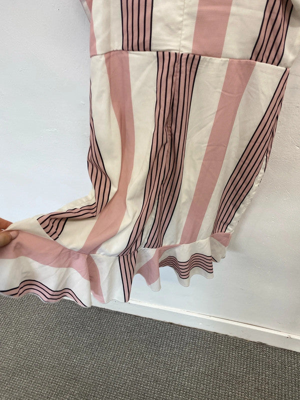 Lovely Parisian white pink stripe summer dress UK 12 JB001