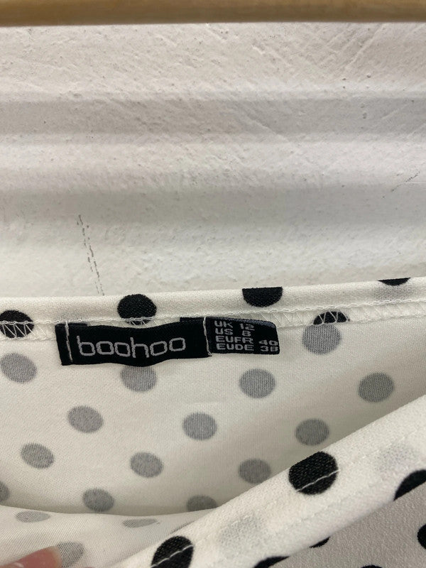 Boohoo Chic White & Black Polkadot Midi Dress UK 12 MB001