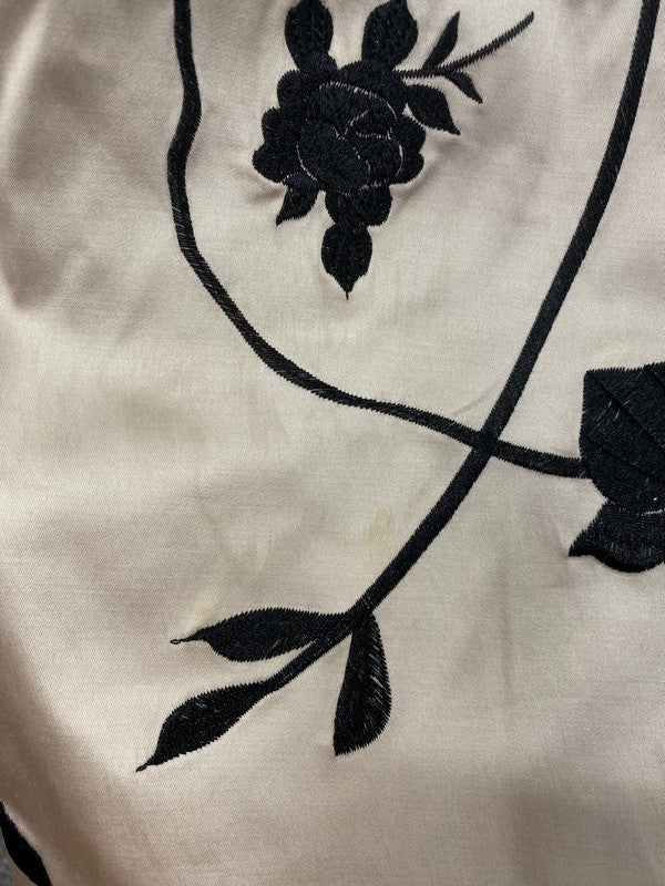 Coast Gorgeous Cream & Black Floral Embroidered Satin Belted Dress UK 14 AW002