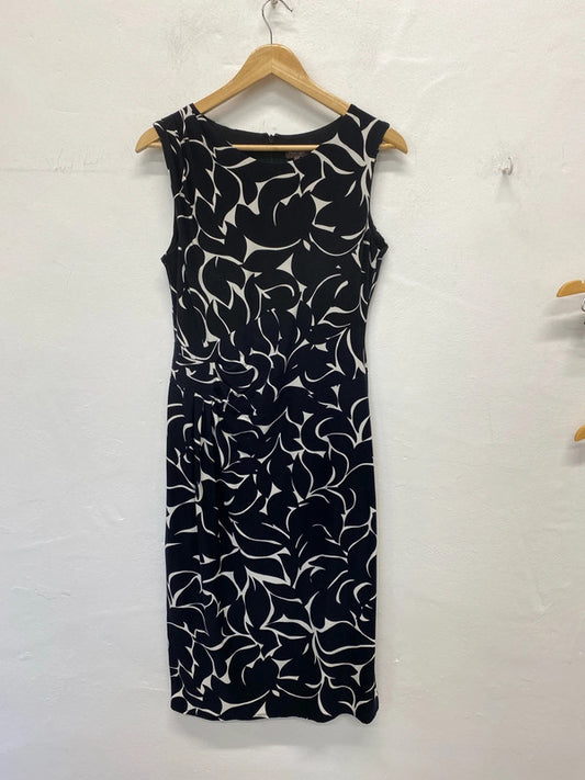 Phase Eight Elegant Black Botanical Pattern Asymmetric Midi Dress UK 14 KM005