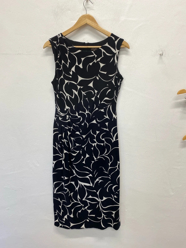 Phase Eight Elegant Black Botanical Pattern Asymmetric Midi Dress UK 14 KM005