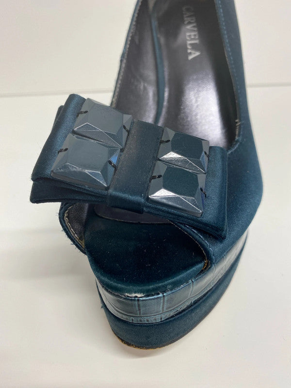 Carvela Fabulous Sea Green Croc Effect Heels UK 5 AE001