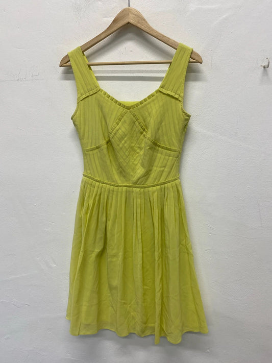Fab Reiss Leia neon yellow fit flare  pure silk occasion dress UK6 SD002