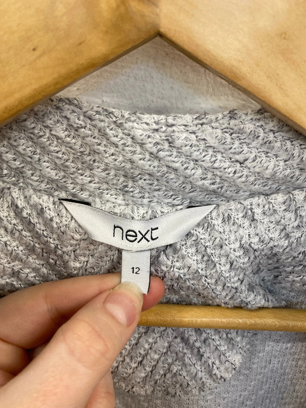 Next Chic Grey Herringbone Longline Cardigan UK 12 LN001