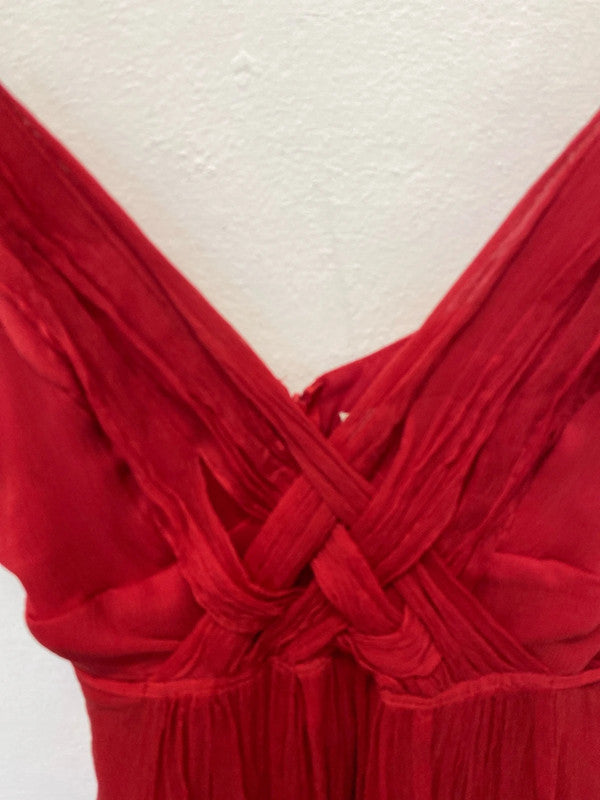 Fabulous Kookai Red silk dress Uk16 romantic Spanish flair LG006