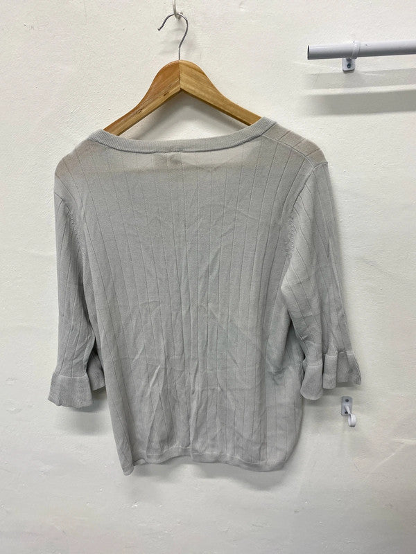 Fabulous Pale grey blue embroidered ribbed top Ukxl KM003