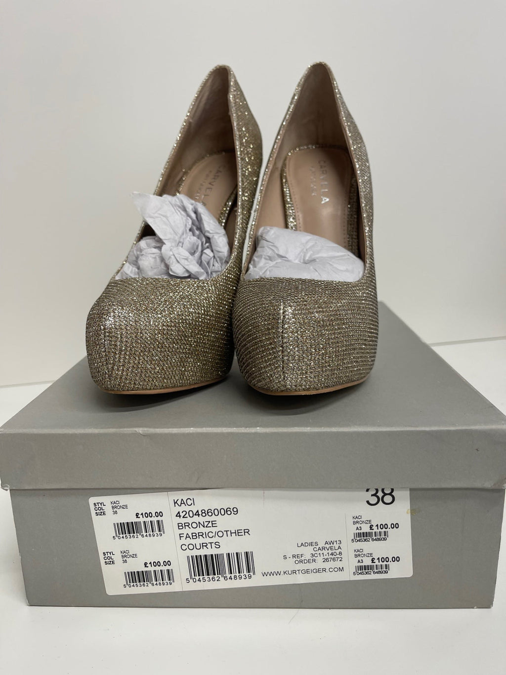 Stunning Carvela Kaci glitter  Heels & clutch bag  UK5 Bronze PP546