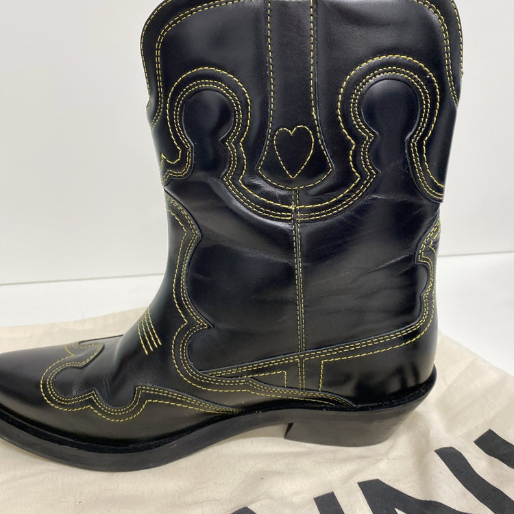 Fabulous Ganni RP £500 Brown Leather Mid Cowboy Boots Sz 40 UK7 CN001