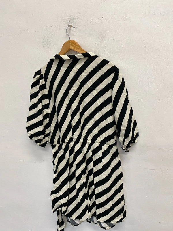 Fabulous diagonal striped Ivory black casual Dress Uk22 F&F flirty CR002
