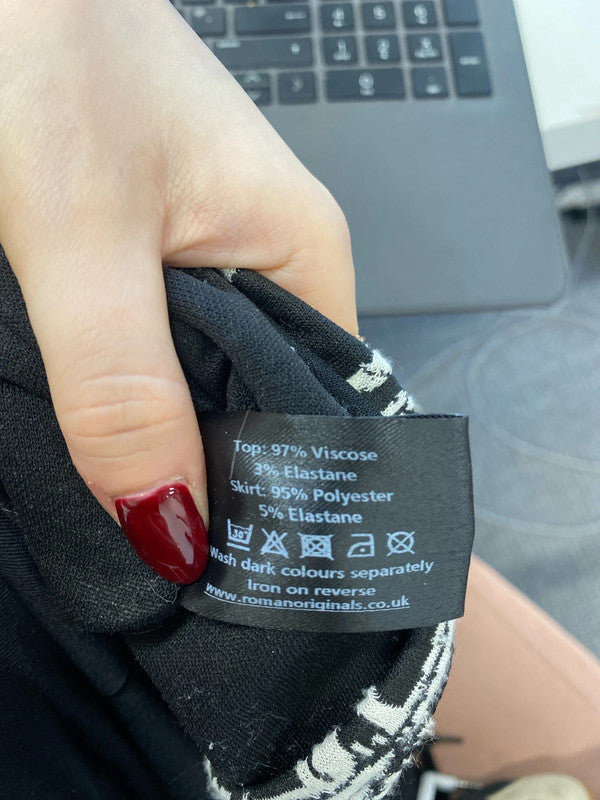 Lovely Roman wrap neck black white checked midi dress UK 16 RR002