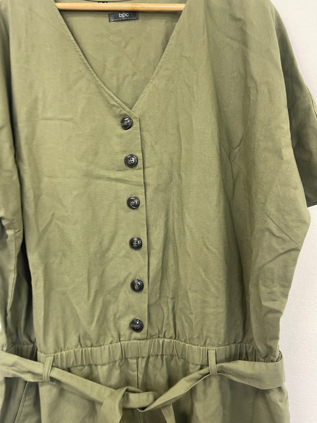 Stunning bpc Linen Cotton Jumpsuit UK24 Olive green LL554