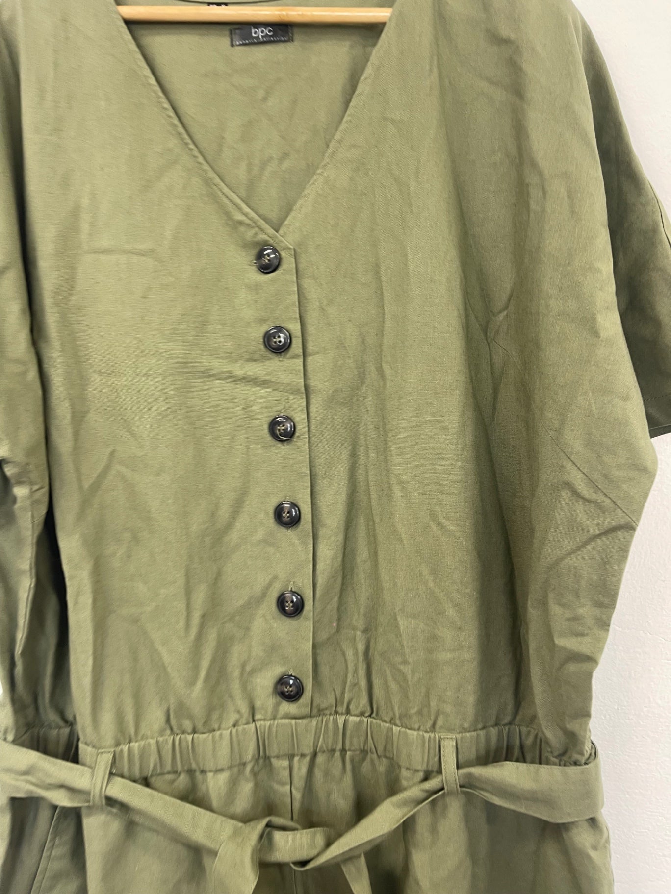 Stunning bpc Linen Cotton Jumpsuit UK24 Olive green LL554