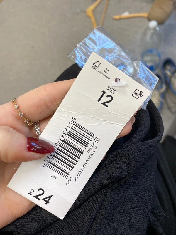 Lovely Matalan button up black frill short sleeve maxi dress UK 12 AO001