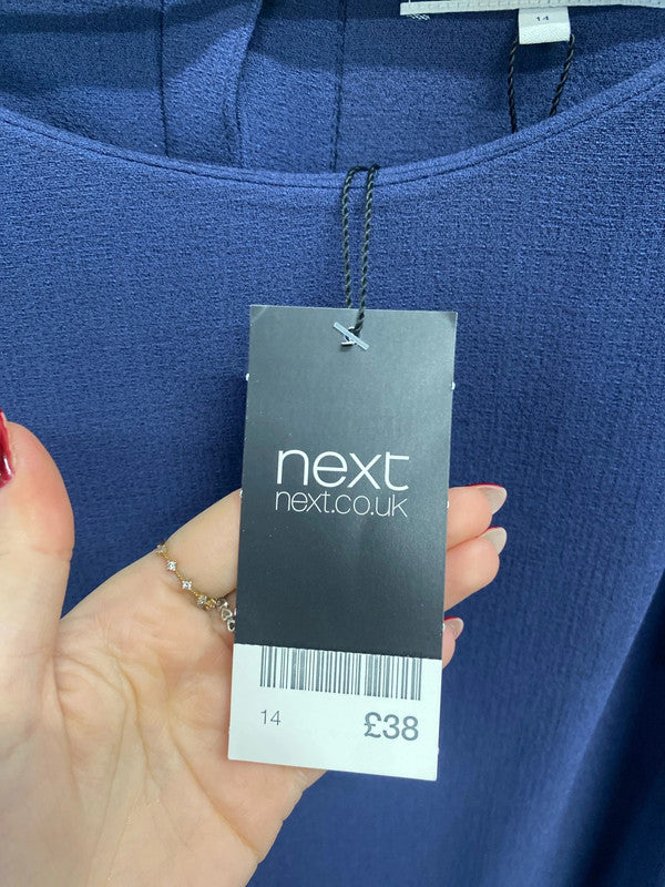 Gorgeous next navy sheer sleeve midi dress nwt UK 14 AO001