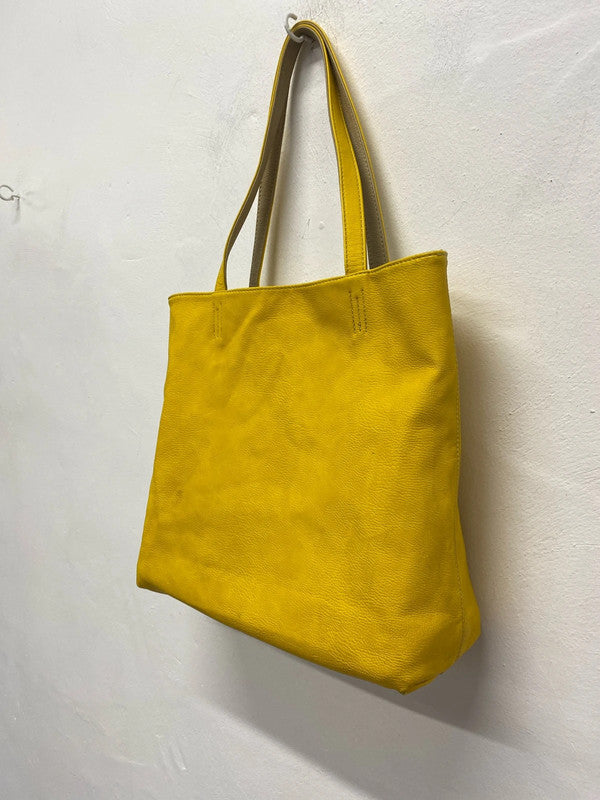 Fabulous Oversized tote Italian sunshine Yellow reversible Taupe handbag NN001