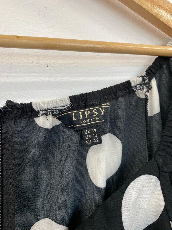 Lipsy London Stylish Black & White Polka Dot Midi Dress UK 14 GW001