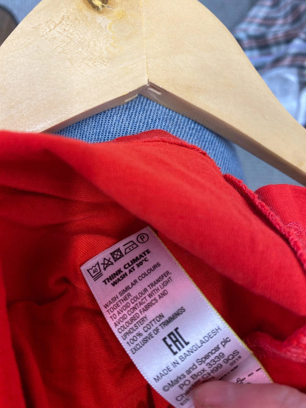 Fabulous M&S Red tiered Smock dress pure cotton Uk14 IM001