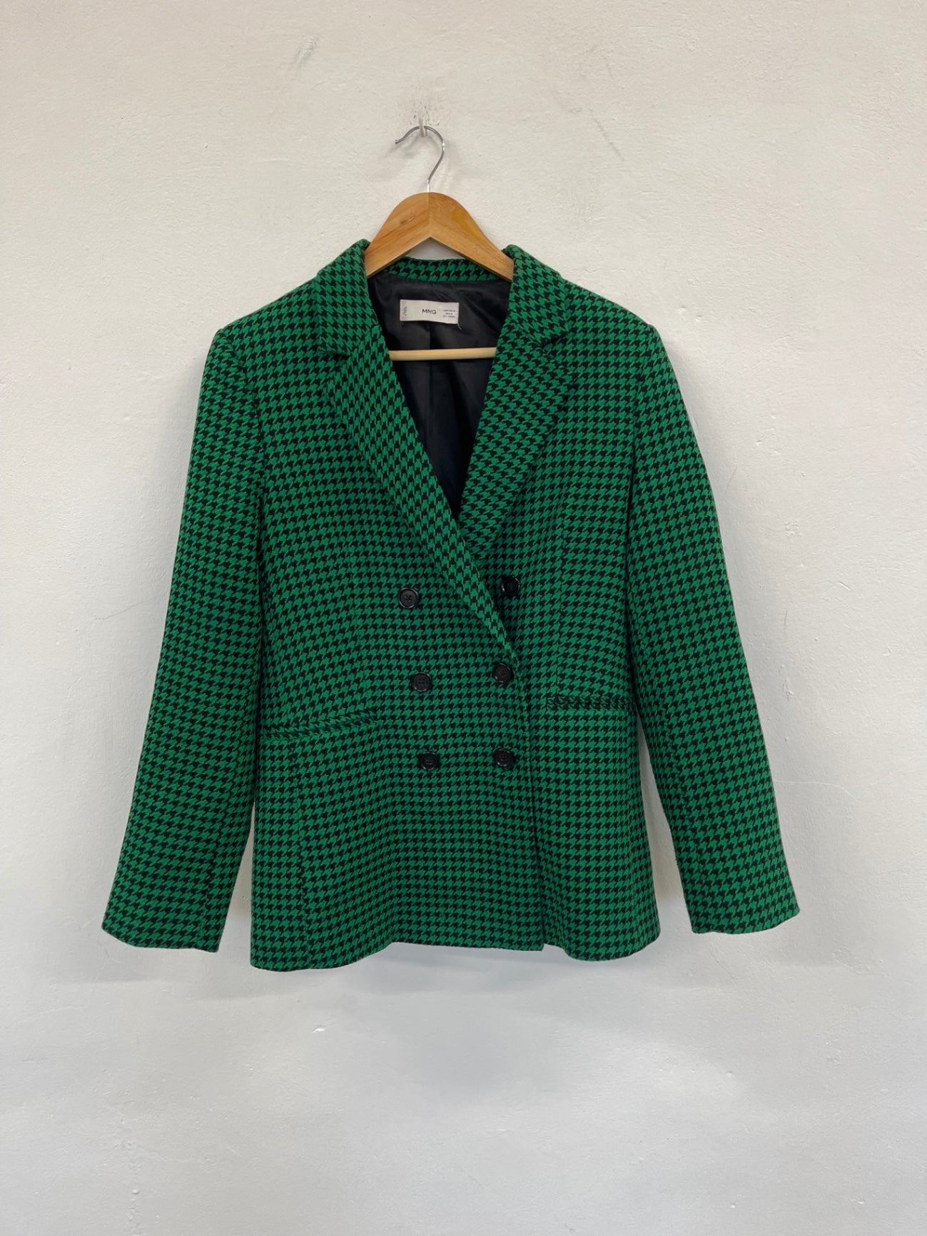Fabulous MNG Houndstooth double breasted Blazer UkM Green & black KC528