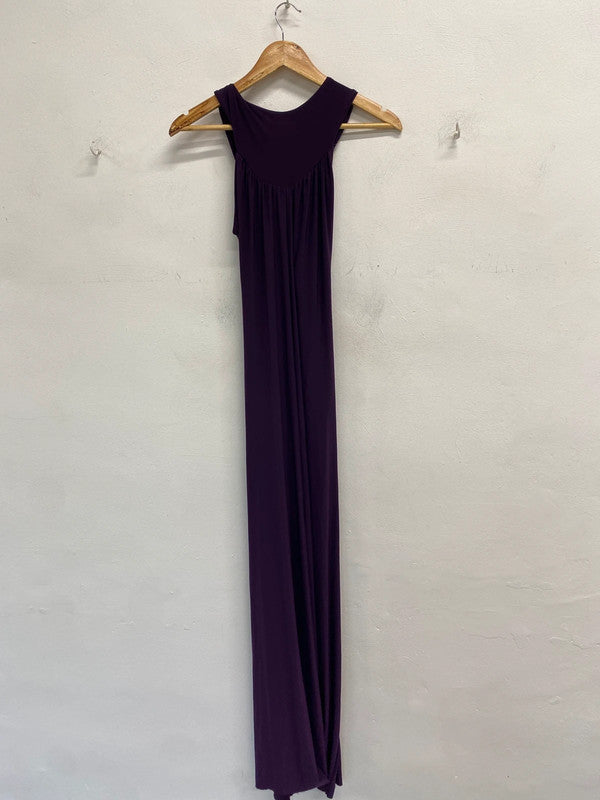 Stunning gossip purple maxi front jewel pattern Halterneck dress UK 14 JB005