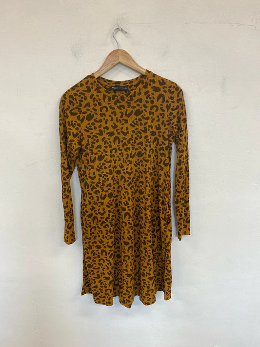 M&S Fabulous Leopard Pattern Ribbed Mini Dress UK 14 LW005