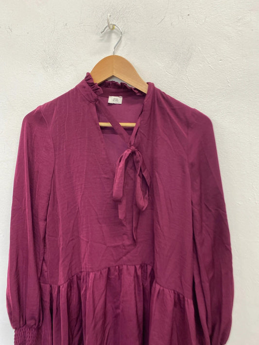 Lovely river island plum tie neck blouse tunic UK S KM004