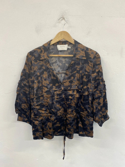 Munthe Chic Nabic Satin Camo Loose Fit Blouse UK 6 SD002