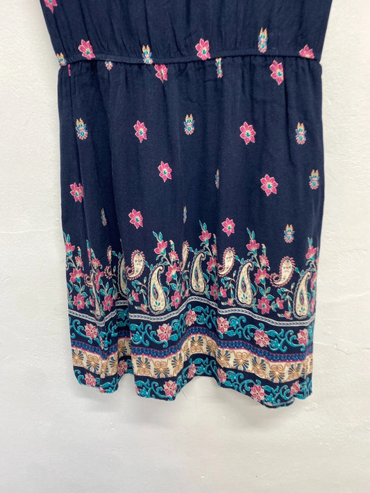 Lovely apricot navy pattern floral pink mini dress UK 10 JA002