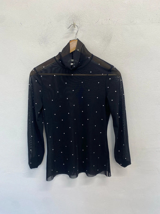 Lovely h&m black sheer Diamante top UK S LH002