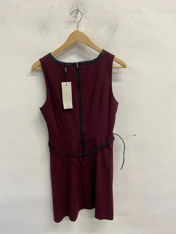 Lovely next petite burgundy belted midi dress UK 14 petite FR001