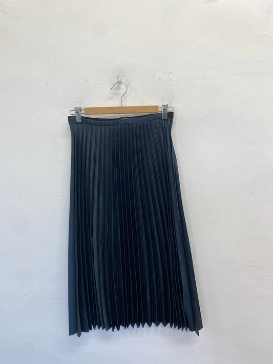 Lovely zara navy pleated metallic midi skirt UK S JM005