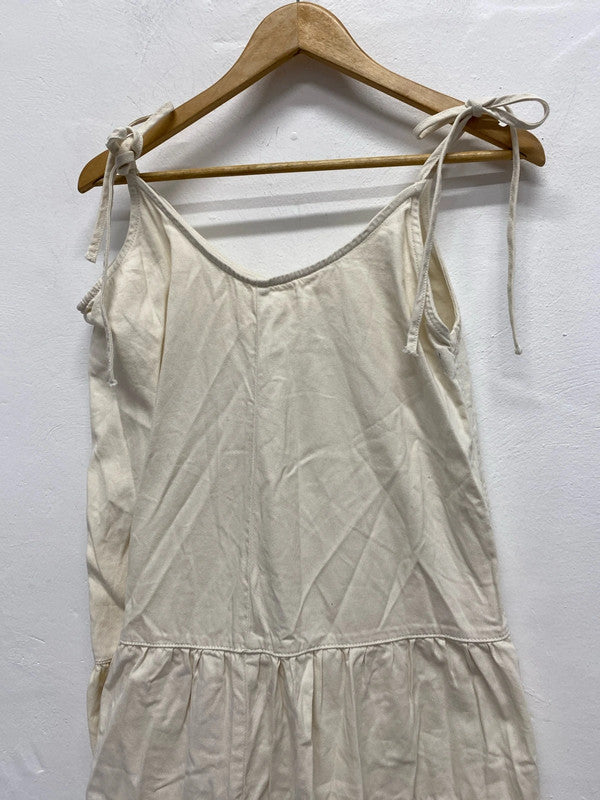 Fabulous cream lightweight denim Midaxi dress Uk12 tie straps KS002