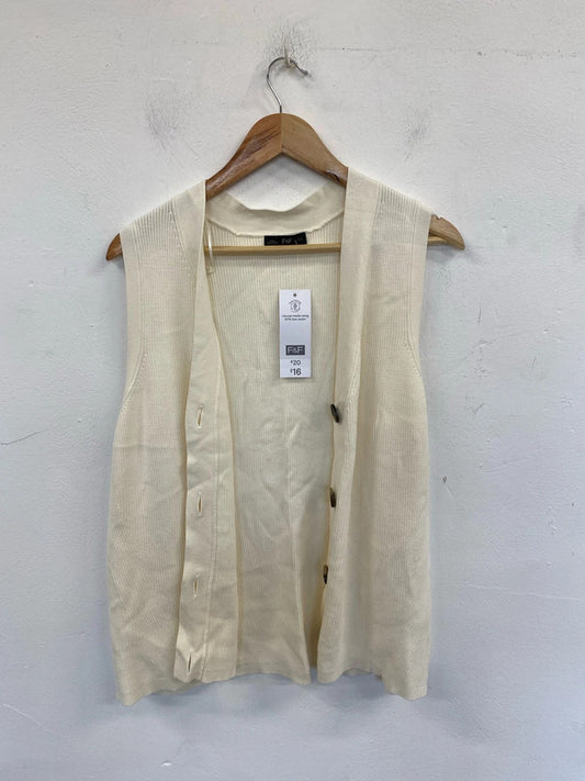 F&F Chic Cream Ribbed Sleeveless Cardigan Size 20-22 IM001