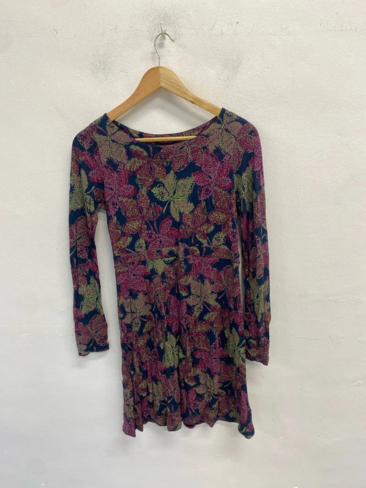 Lovely mistral navy burgundy leaf pattern dress UK 10 MM005