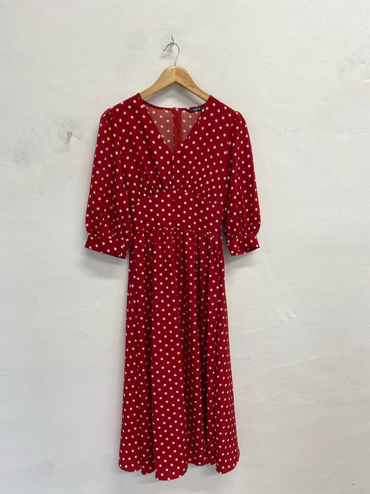 Lovely Shein red white polka dot dress UK XS CF002