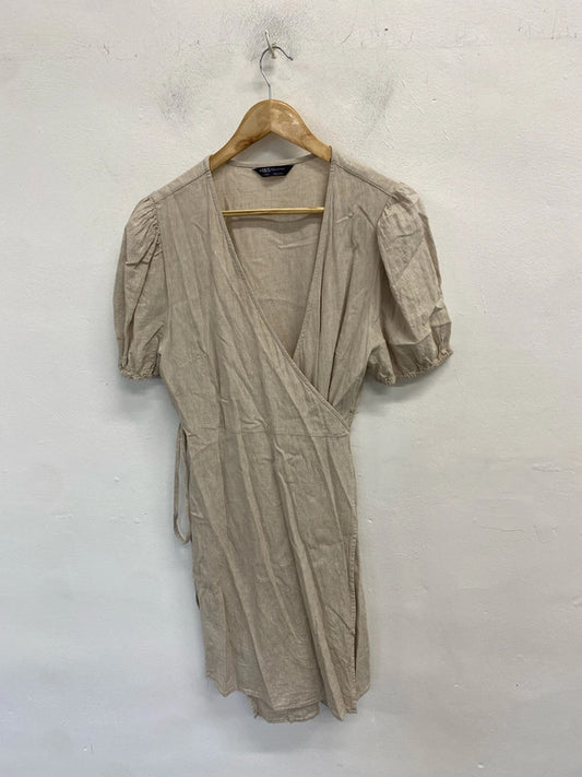 Lovely m&s beige linen wrap dress UK 16 LB005