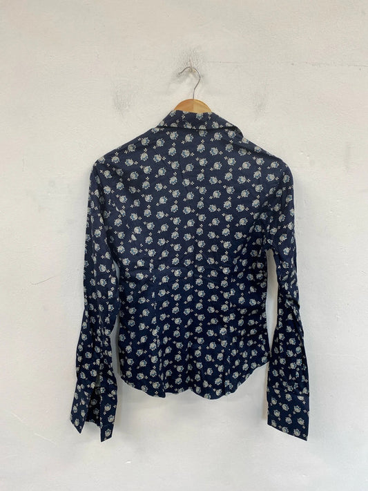 TM Lewin Elegant Navy Botanical Pattern Shirt UK 10 MM005